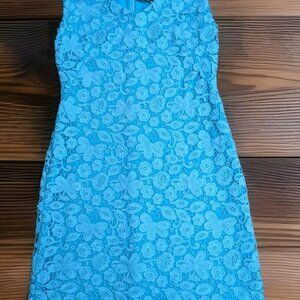 Lauren Ralph Lauren Womens 6 Turquoise Skylight Floral Lace Overlay Dress Lined